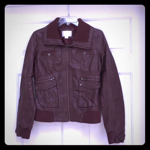 Faux Leather Burgundy Jacket Size Medium - Picture 1 of 3